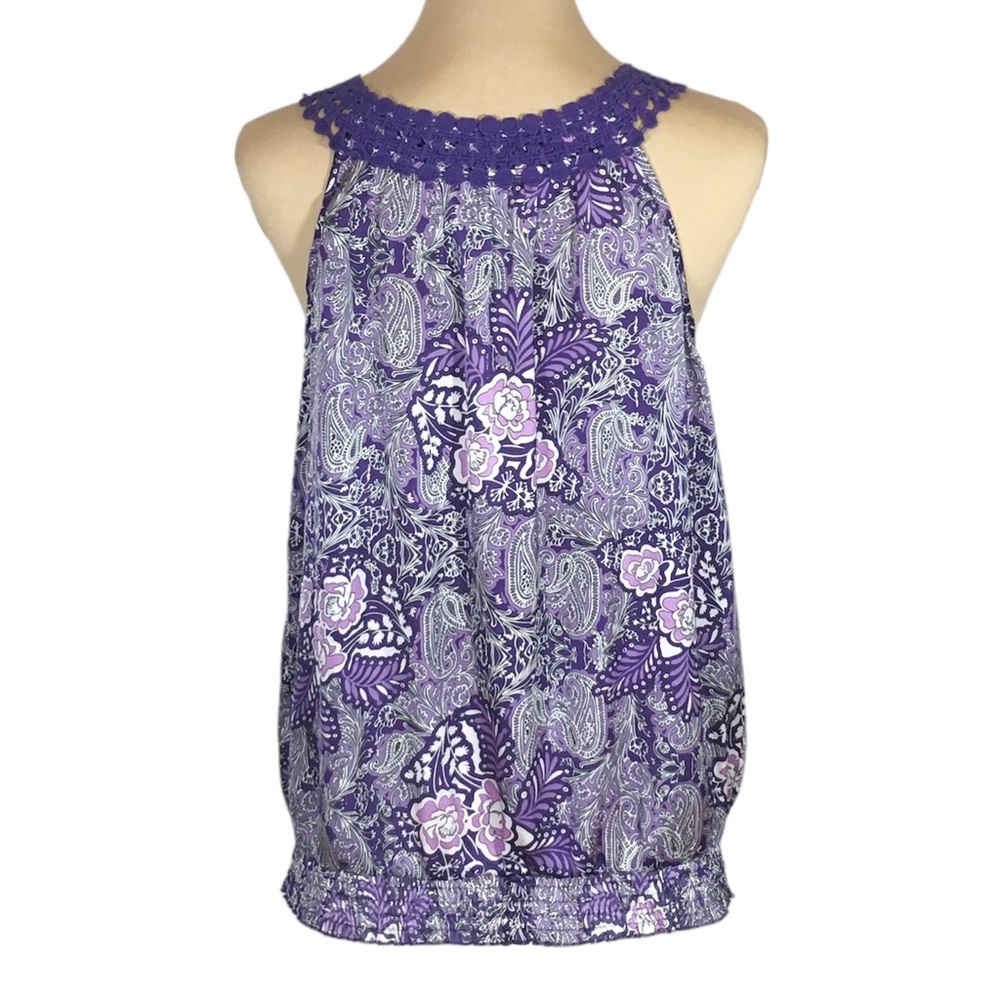 Apt. 9 Purple Paisley Patterned Sleeveless Blouse, Petite Large - Picture 3 of 13